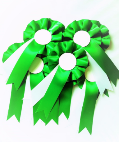 10 X Green and White Rosettes